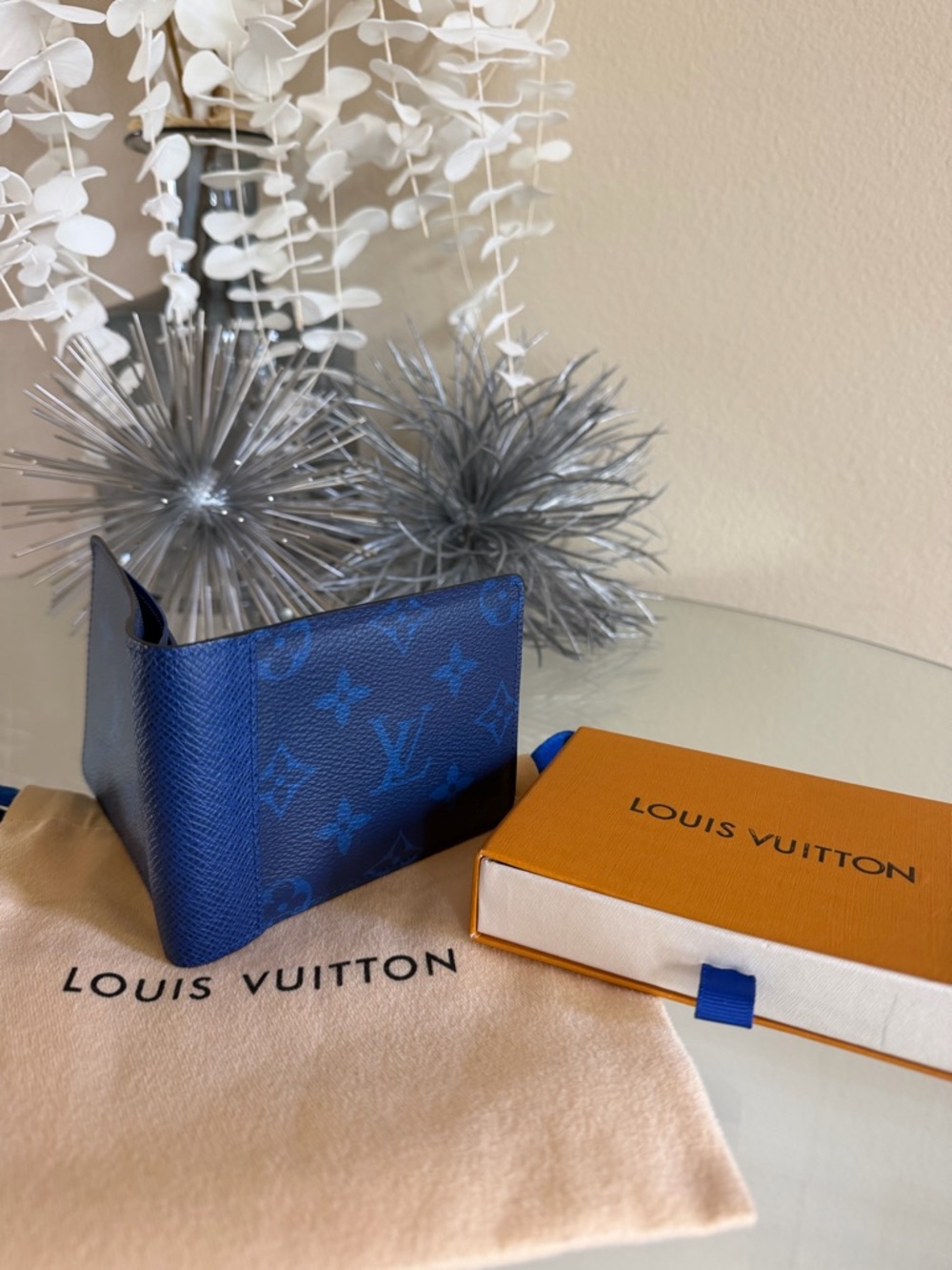 Authentic Louis Vuitton Taiga Lama Multiple Portefeuille Wallet Cobalt Blue
